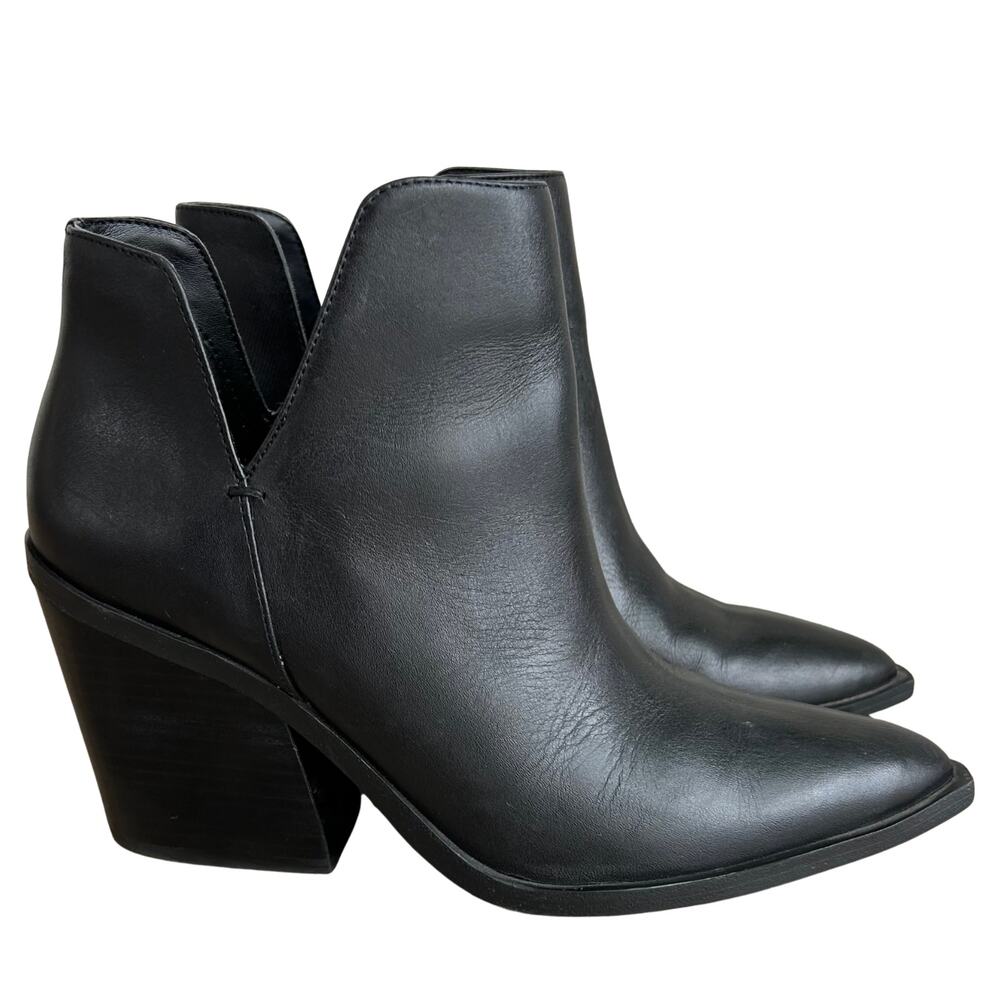 Gianni Bini Huttsen Leather Booties V-Cut Western Stacked Heel Black Size 9